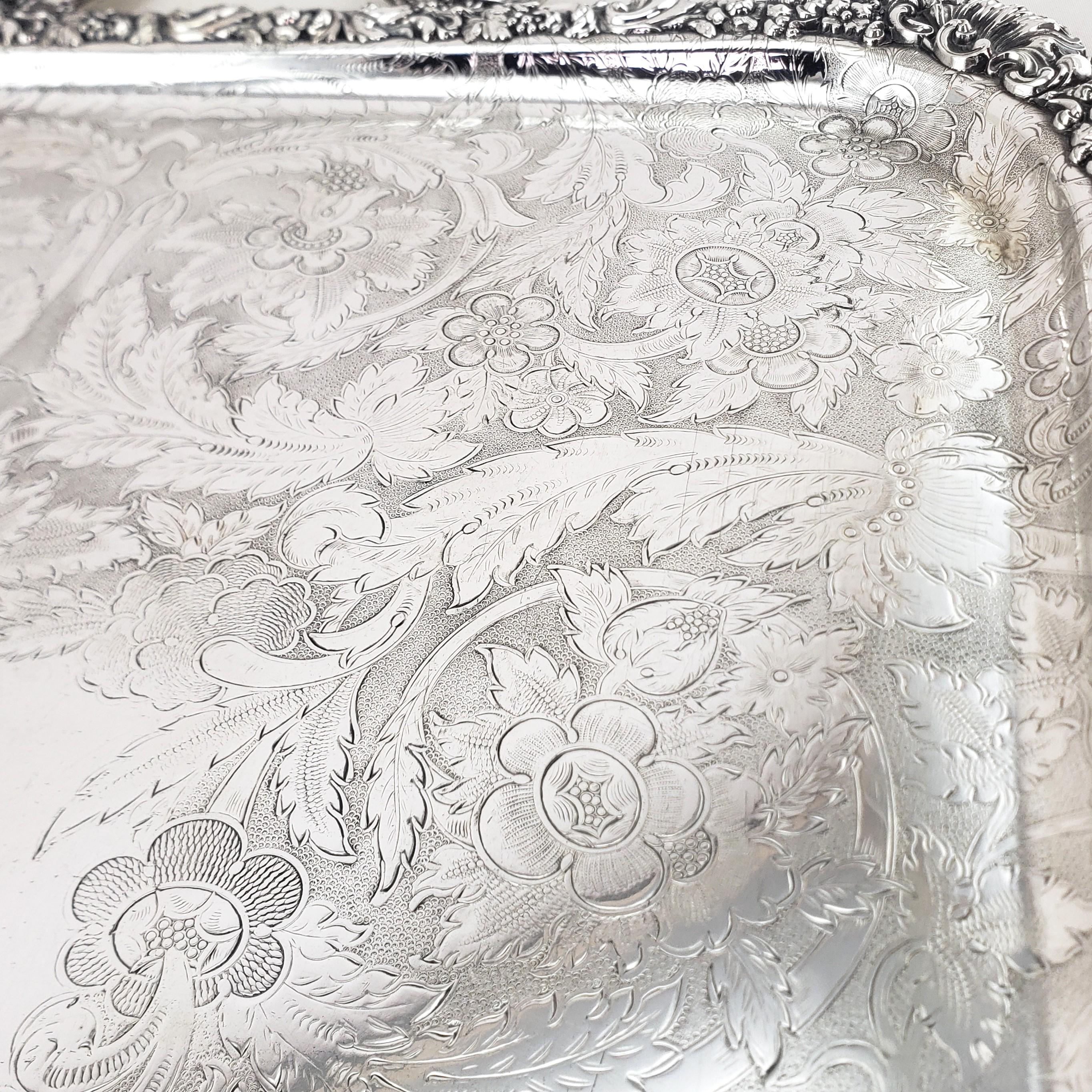 Large Antique Birks Silver Plated Serving Tray with Leaf & Berry Decoration For Sale 4