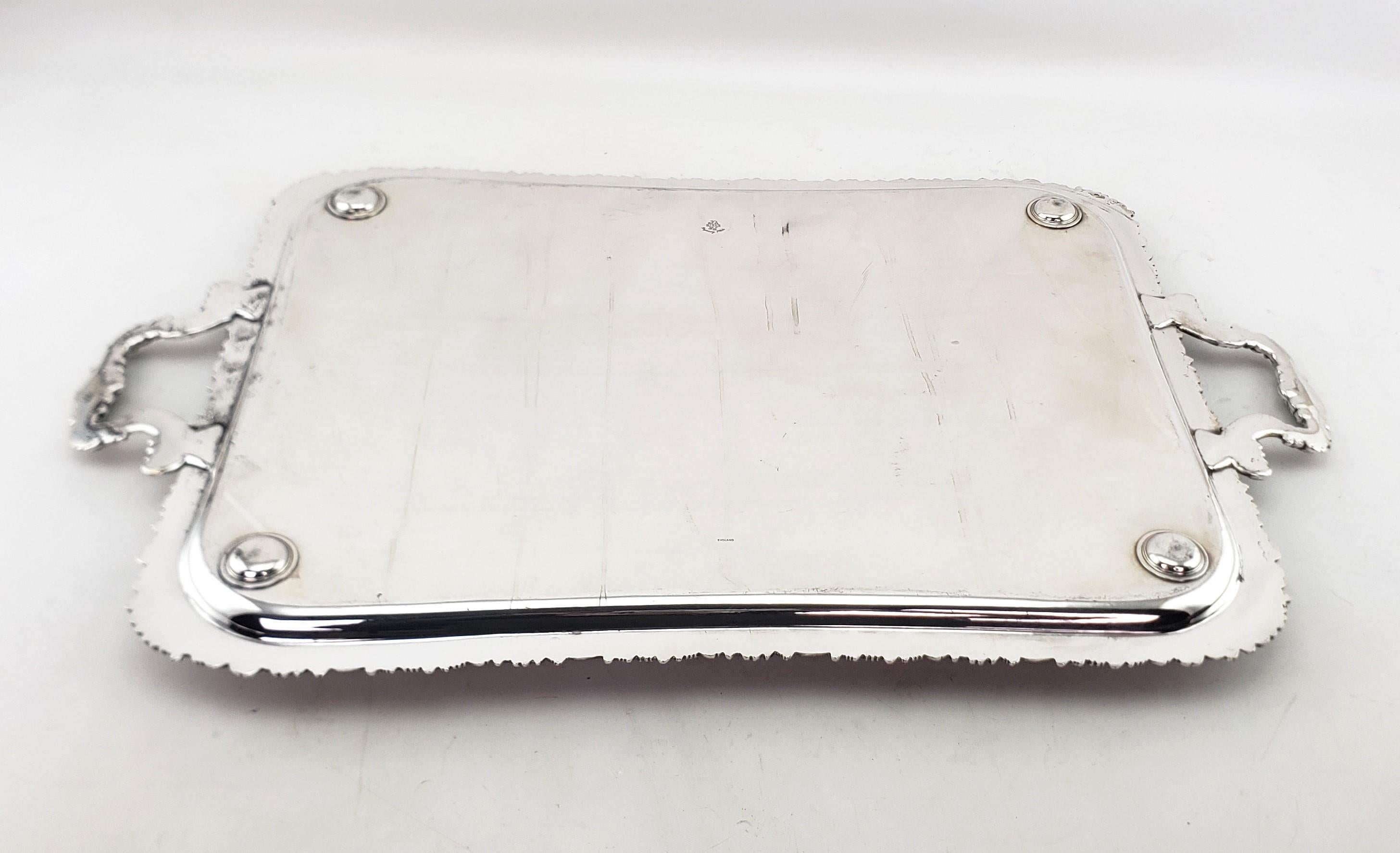Large Antique Birks Silver Plated Serving Tray with Leaf & Berry Decoration For Sale 7