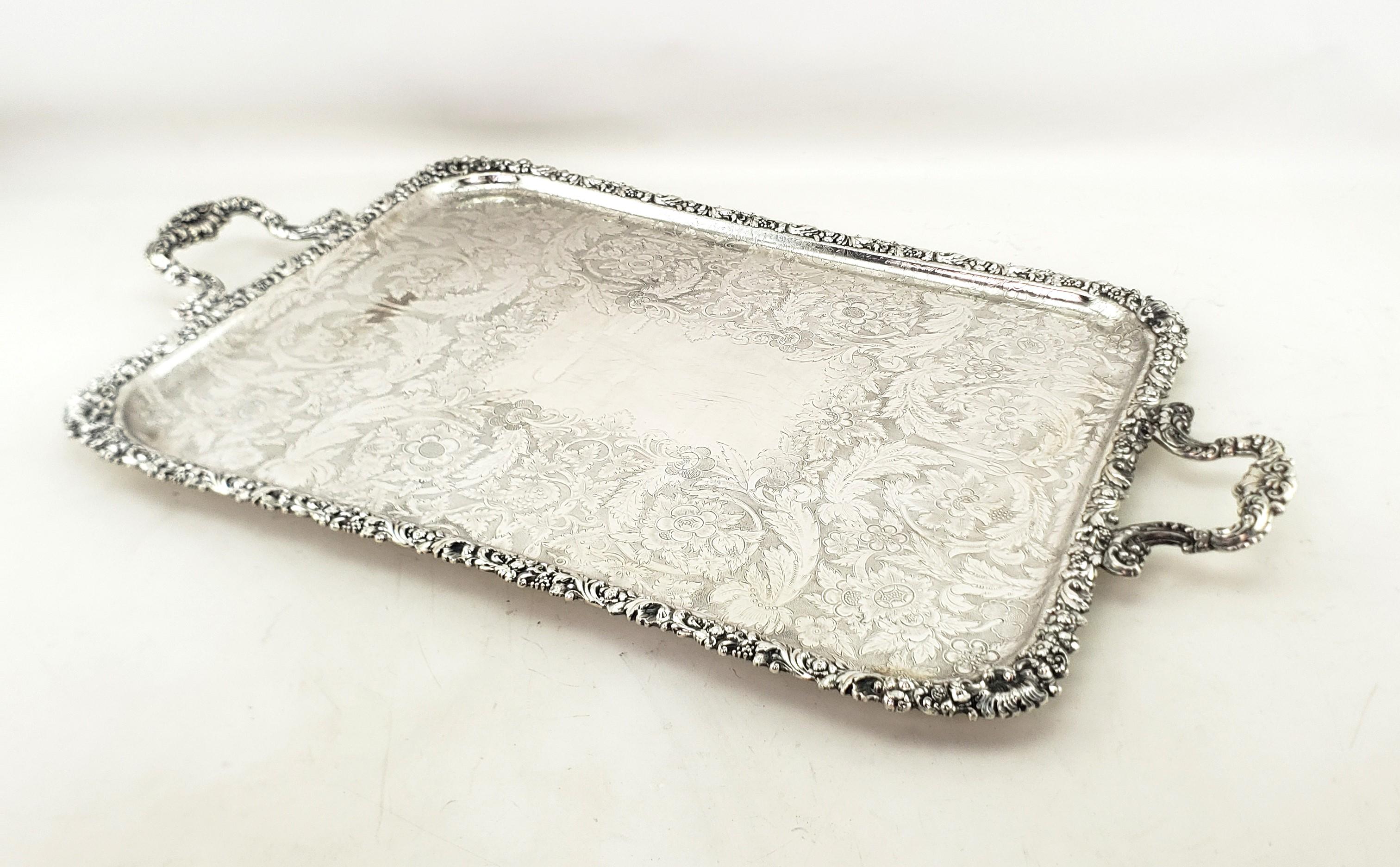 Victorian Large Antique Birks Silver Plated Serving Tray with Leaf & Berry Decoration For Sale
