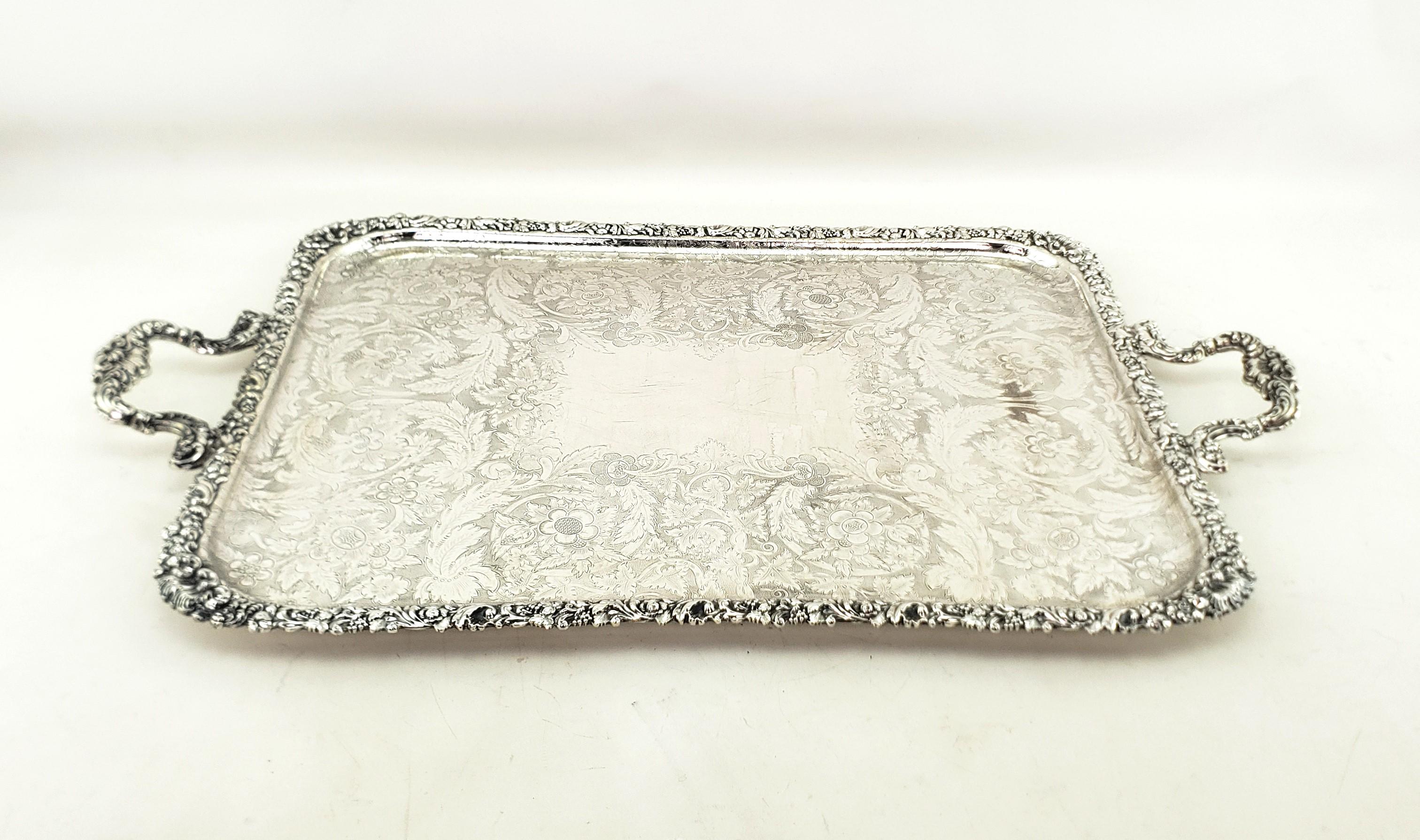 Large Antique Birks Silver Plated Serving Tray with Leaf & Berry Decoration In Good Condition For Sale In Hamilton, Ontario