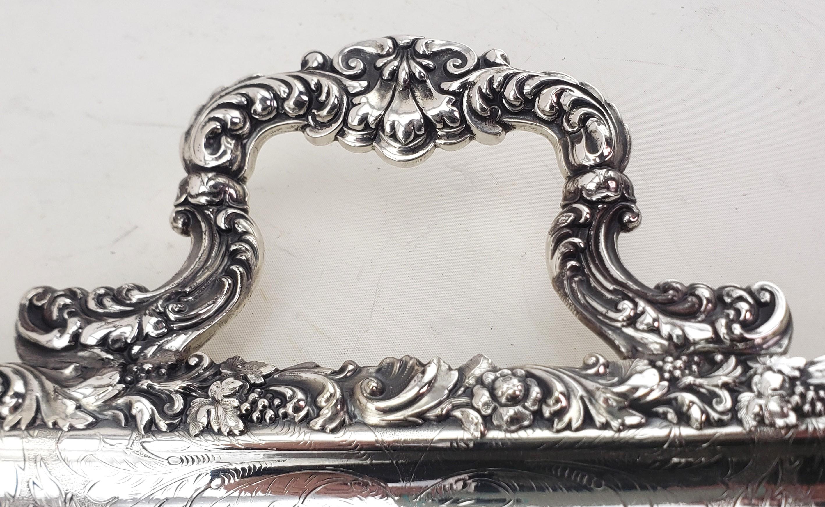 Large Antique Birks Silver Plated Serving Tray with Leaf & Berry Decoration For Sale 2