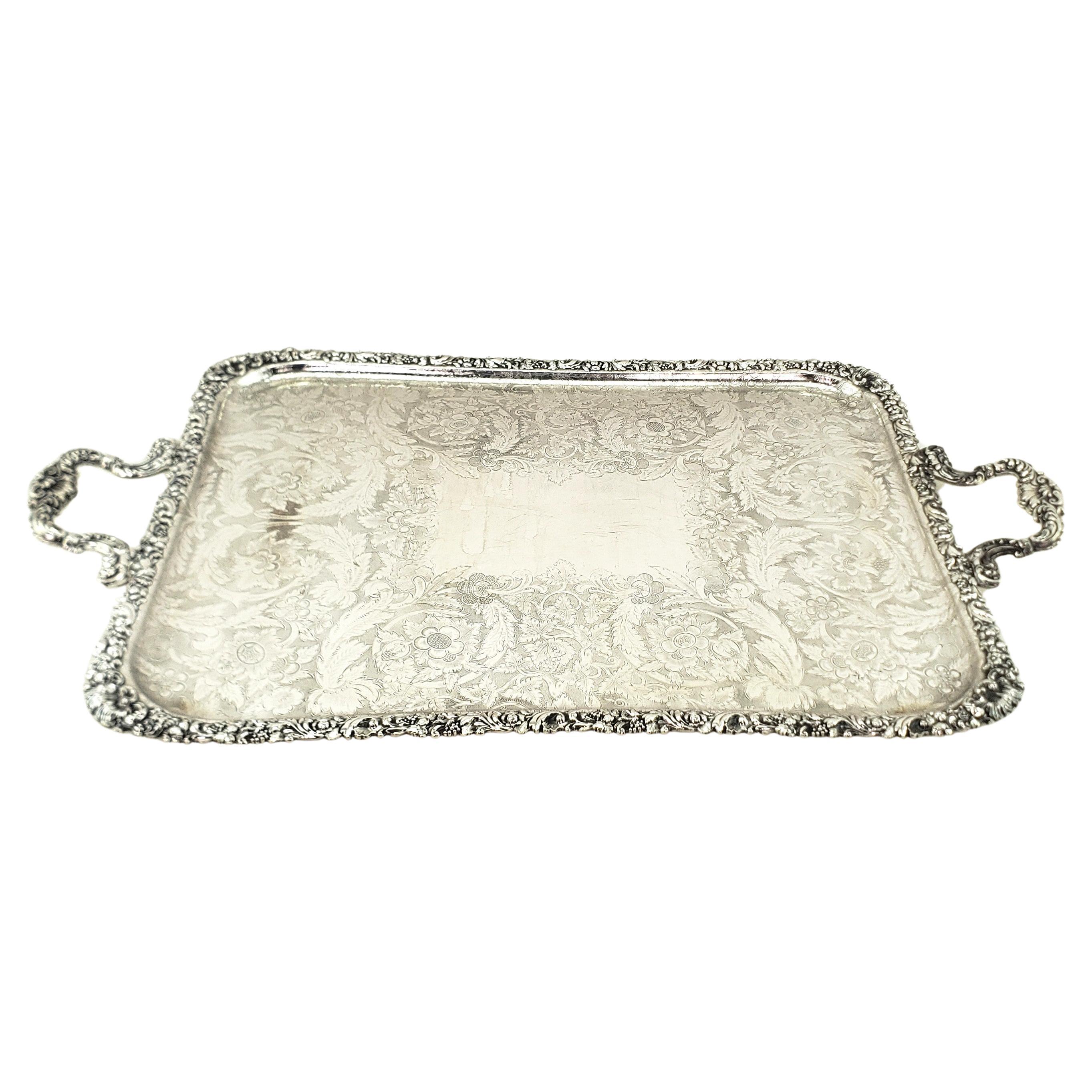Large Antique Birks Silver Plated Serving Tray with Leaf & Berry Decoration For Sale