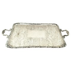 Large Antique Birks Silver Plated Serving Tray with Leaf & Berry Decoration