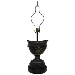 Large Antique Black and Cream Tole Table Lamp