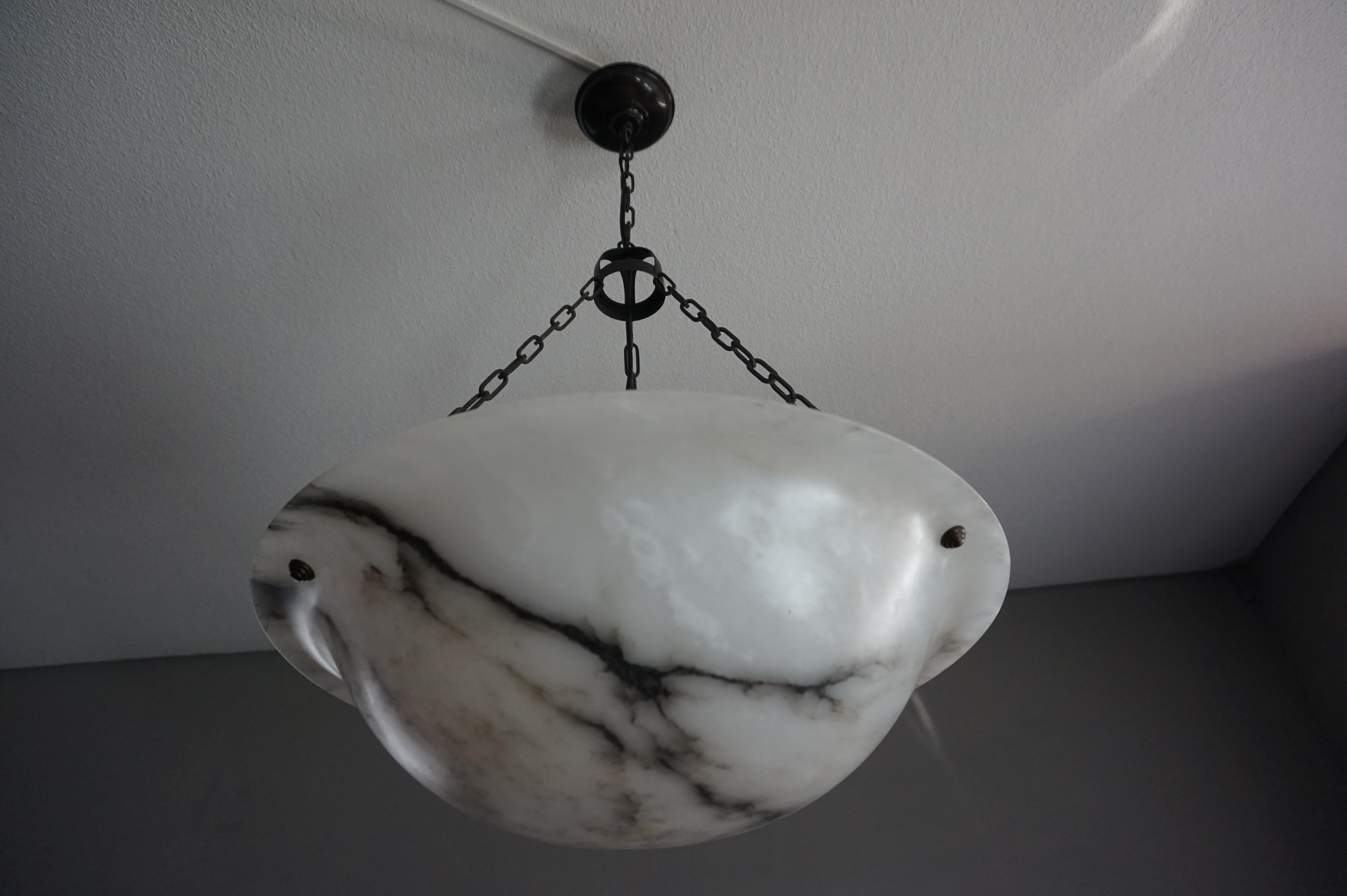 Blackened Extra Large Antique Black & White Alabaster Chandelier Top Quality Light Fixture