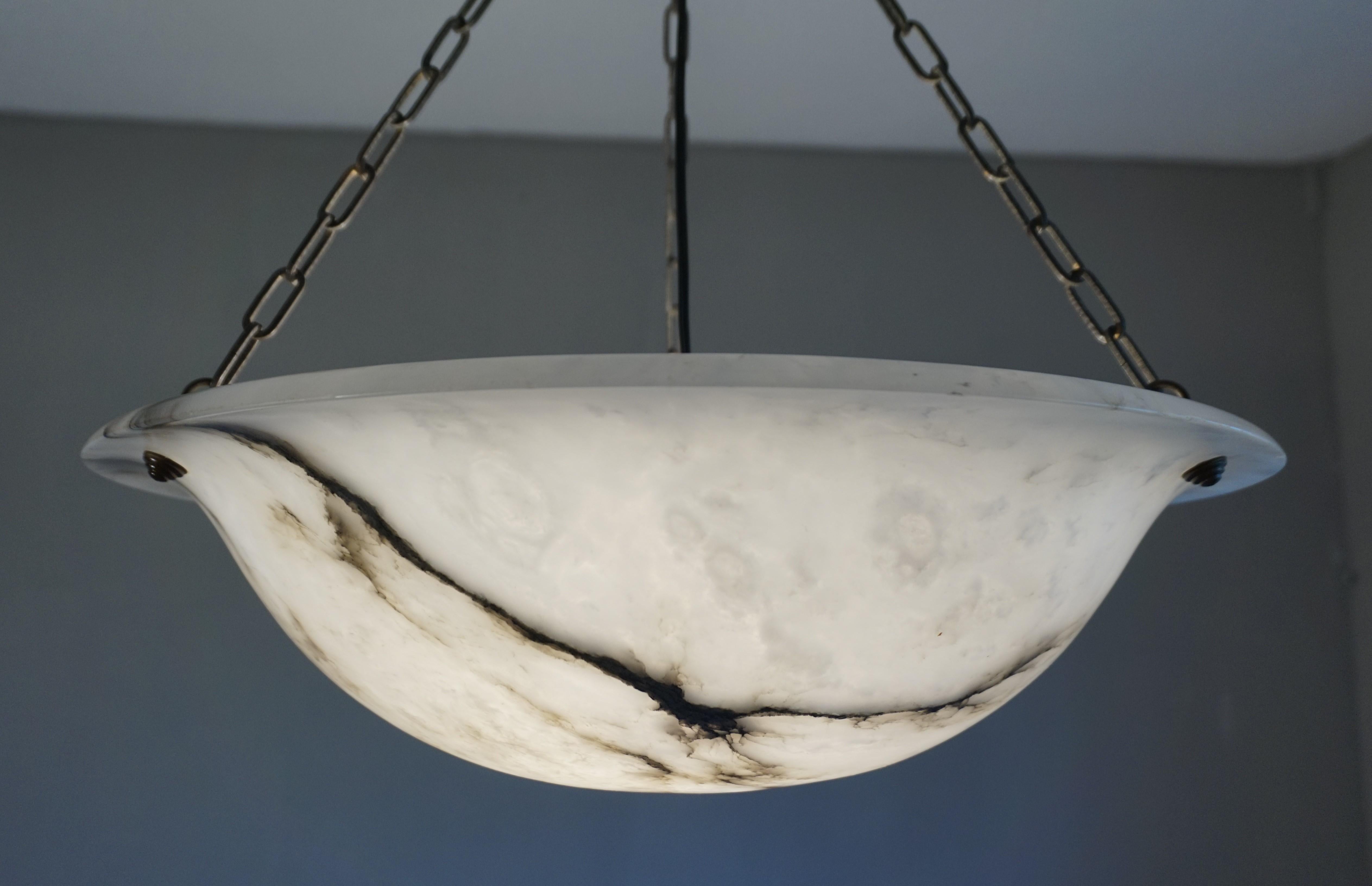20th Century Extra Large Antique Black & White Alabaster Chandelier Top Quality Light Fixture