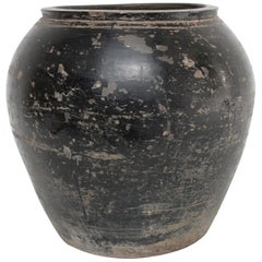 Large Antique Black Ceramic Pottery Vase