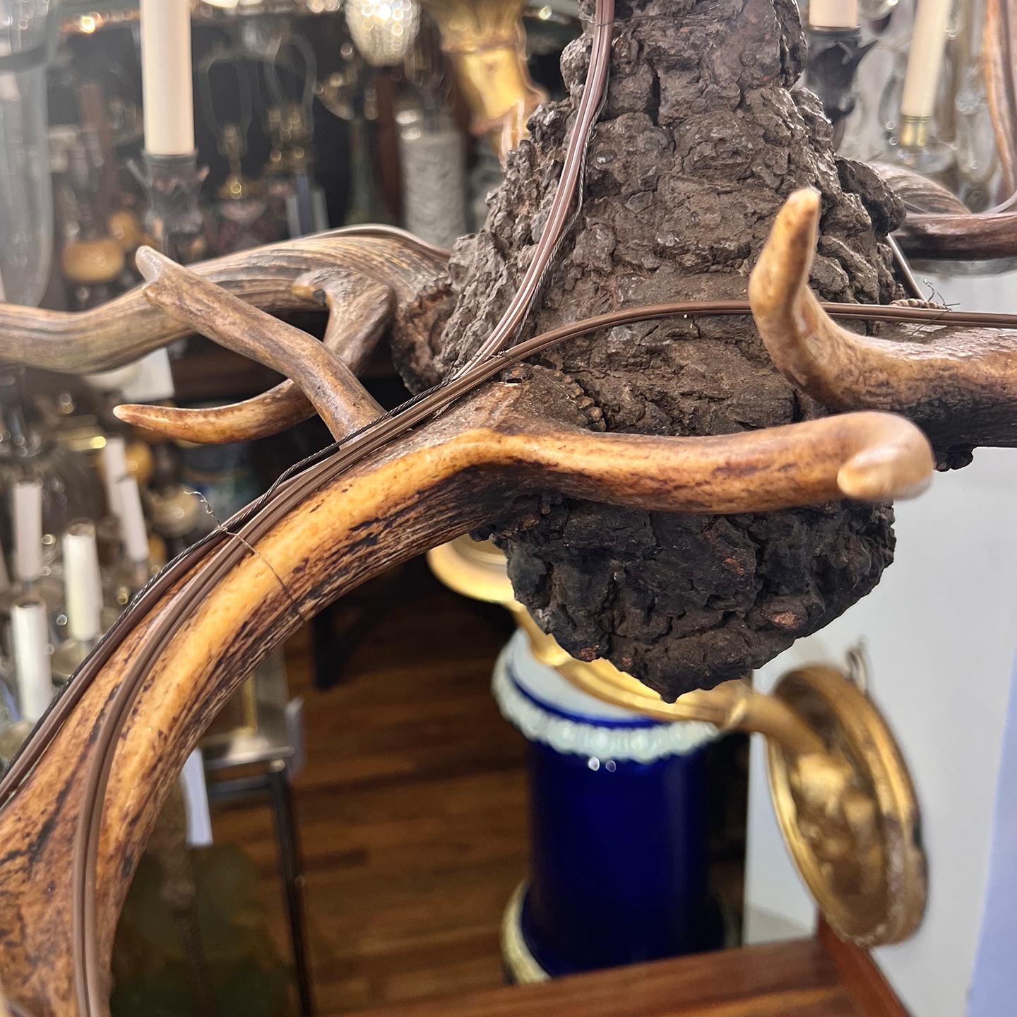 Wood Large Antique Black Forest Antlers Chandelier