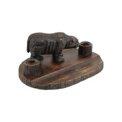 Large Antique Black Forest Bear Pen Holder and Inkwell (Schwarzwald)