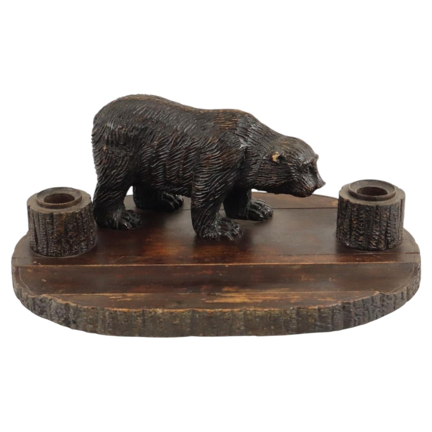 Large Antique Black Forest Bear Pen Holder and Inkwell (Schwarzwald) For Sale
