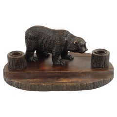 Large Antique Black Forest Bear Pen Holder and Inkwell (Schwarzwald)