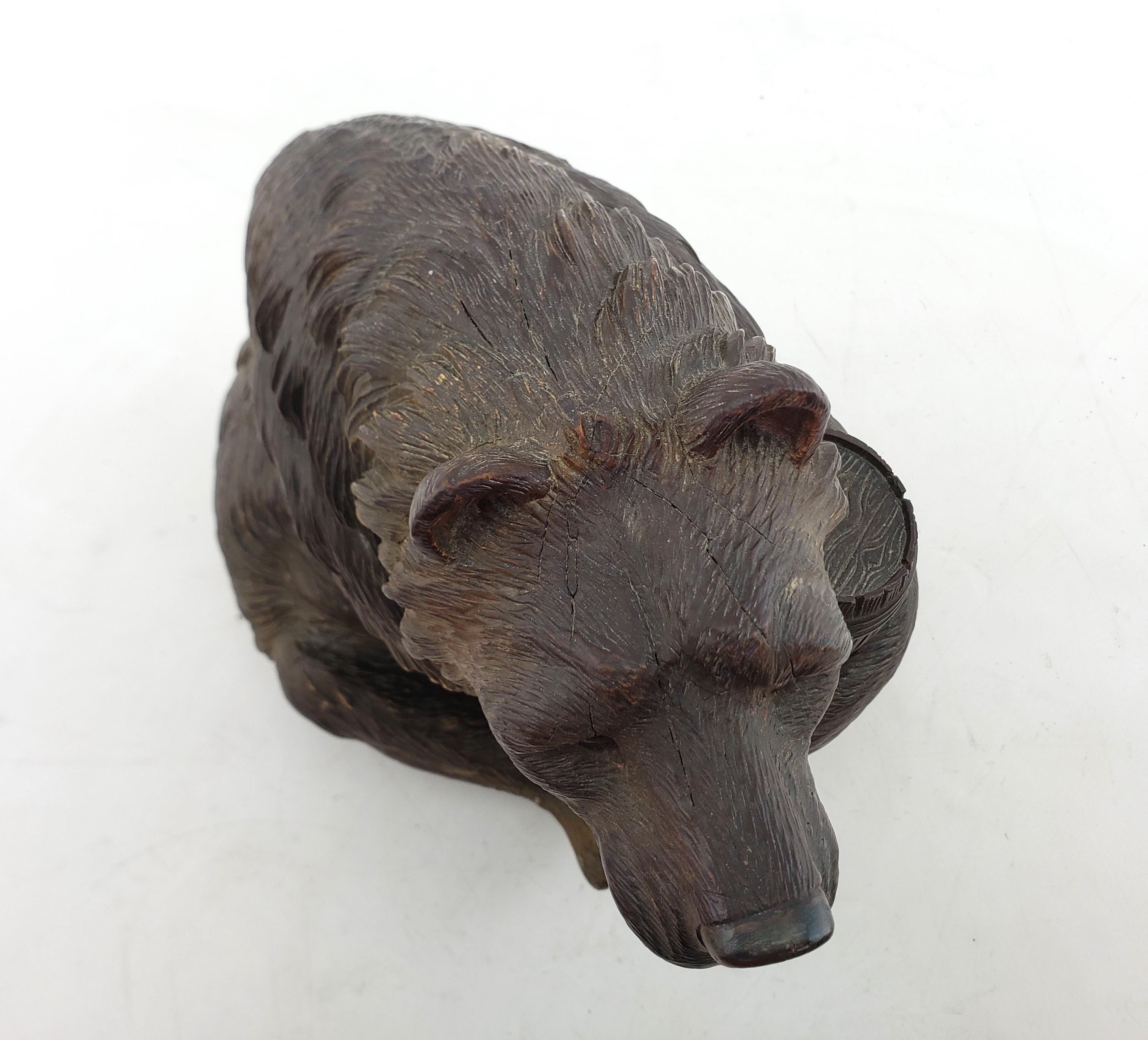 Large Antique Black Forest Brienz Hand Carved Wood Bear Humidor Sculpture For Sale 5