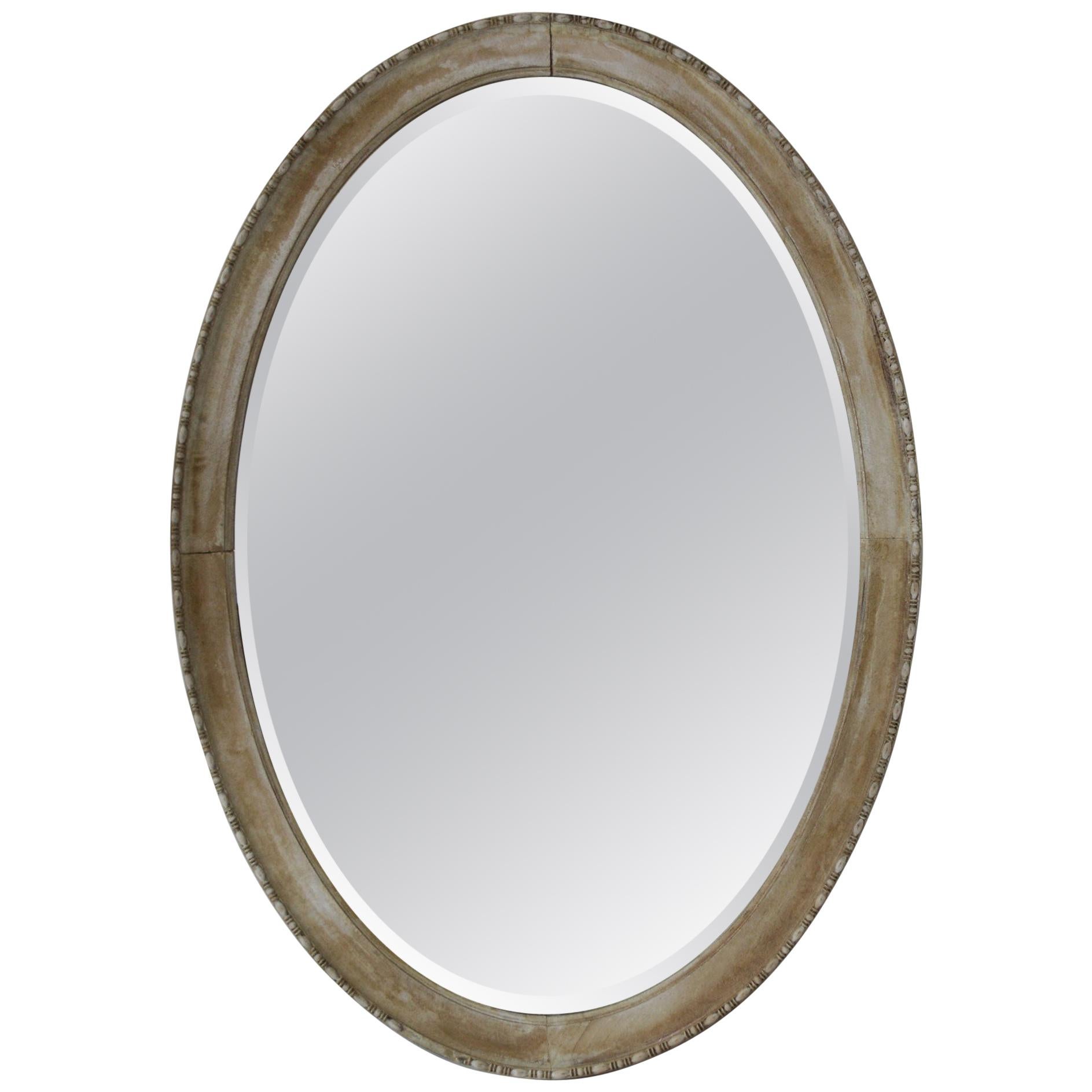 Large Antique Bleached Mahogany Oval Mirror.