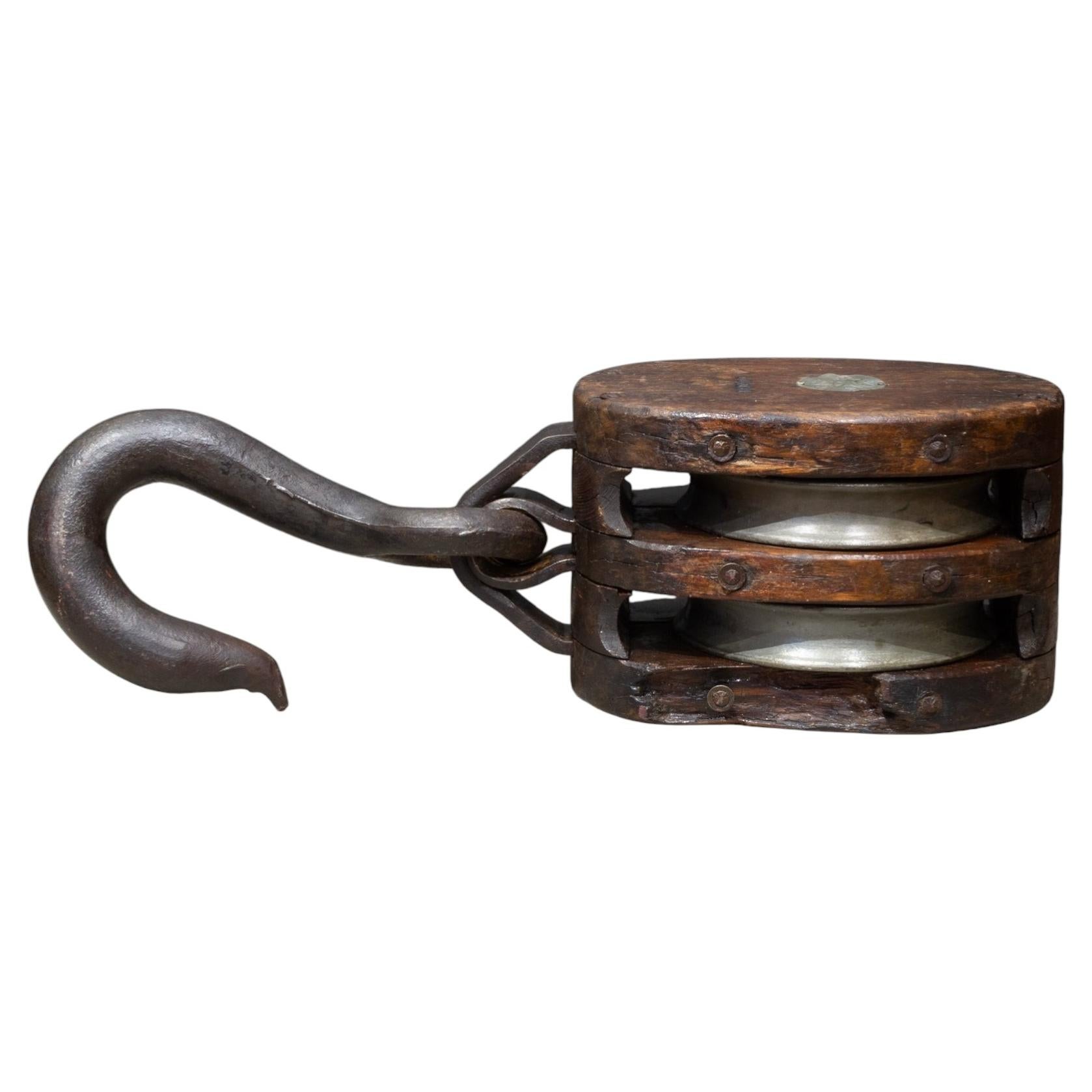 Large Antique Block and Tackle Nautical Pulley c.1850-1930