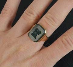 Large Antique Bloodstone Ram Intaglio 9 Carat Gold Seal Signet Ring