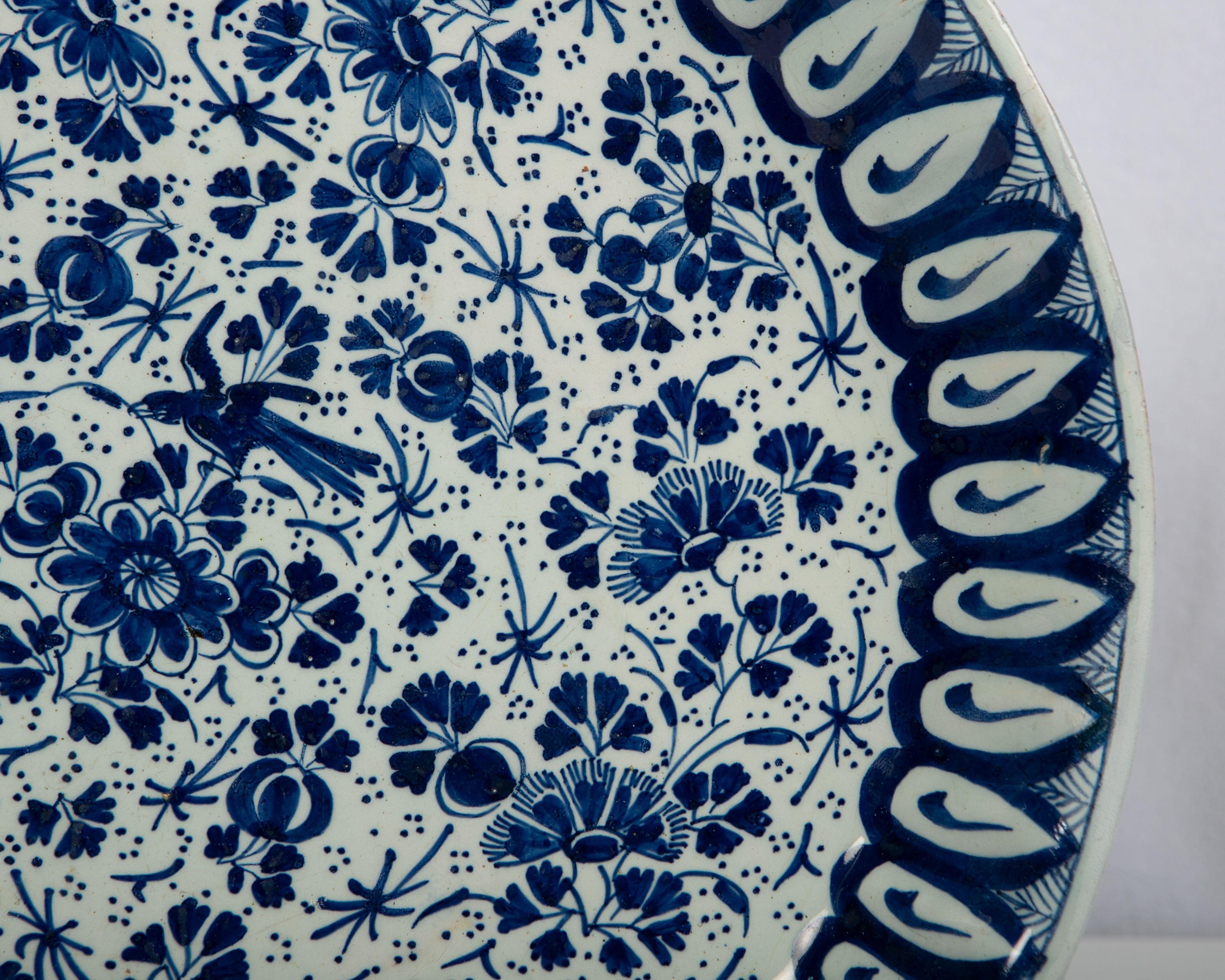 Hand-Painted Large Antique Blue and White Delft Charger Made, Late 18th Century, circa 1770
