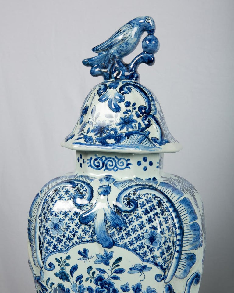 Large Antique Blue and White Delft Covered Vases at 1stdibs