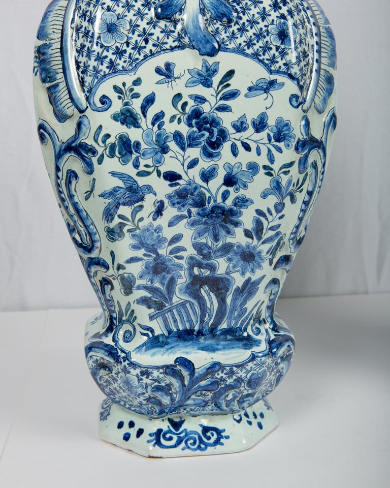 Large Antique Blue and White Delft Covered Vases at 1stdibs