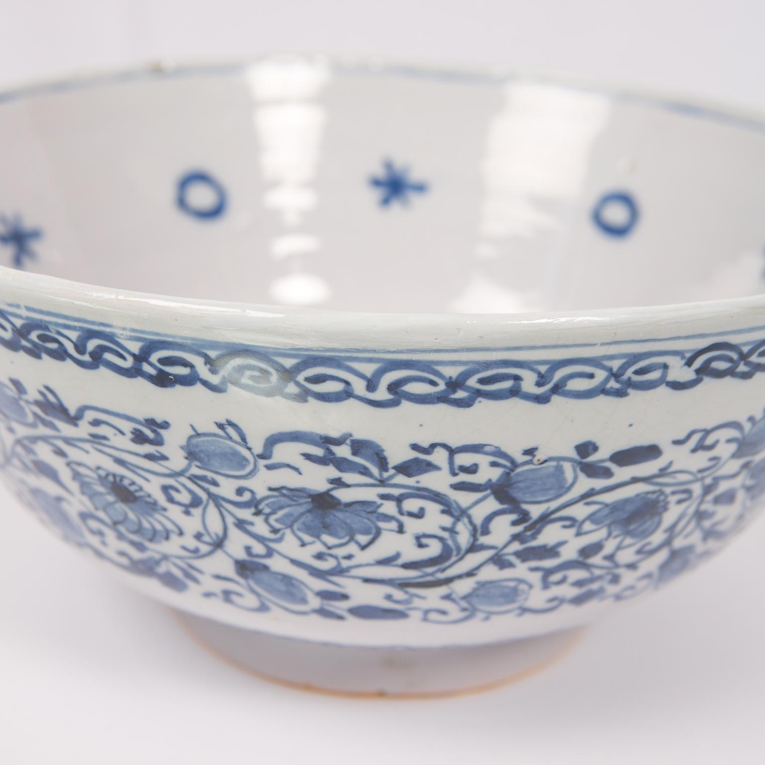 Large Antique Blue and White Delft Punch Bowl Hand-Painted Made circa 1780 1