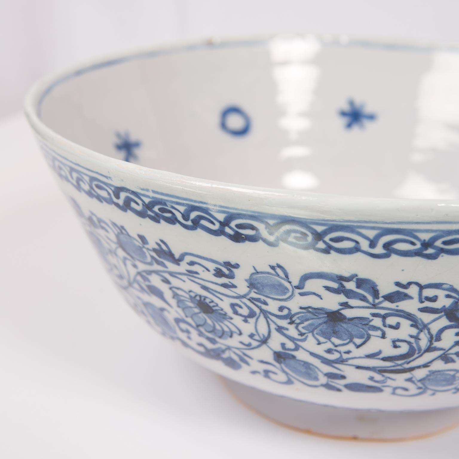Large Antique Blue and White Delft Punch Bowl Hand-Painted Made circa 1780 2