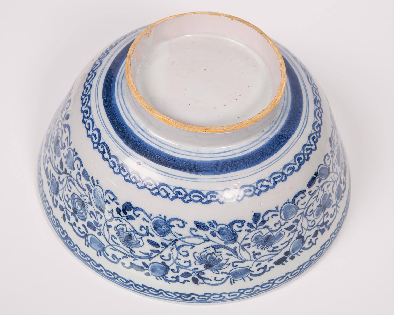Große antike blau-weiße Delfter Punschschüssel:: handbemalt:: um 1780 4
