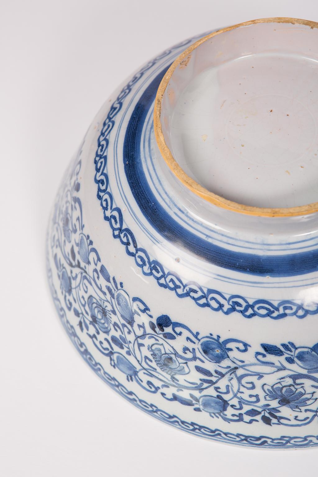 Große antike blau-weiße Delfter Punschschüssel:: handbemalt:: um 1780 6