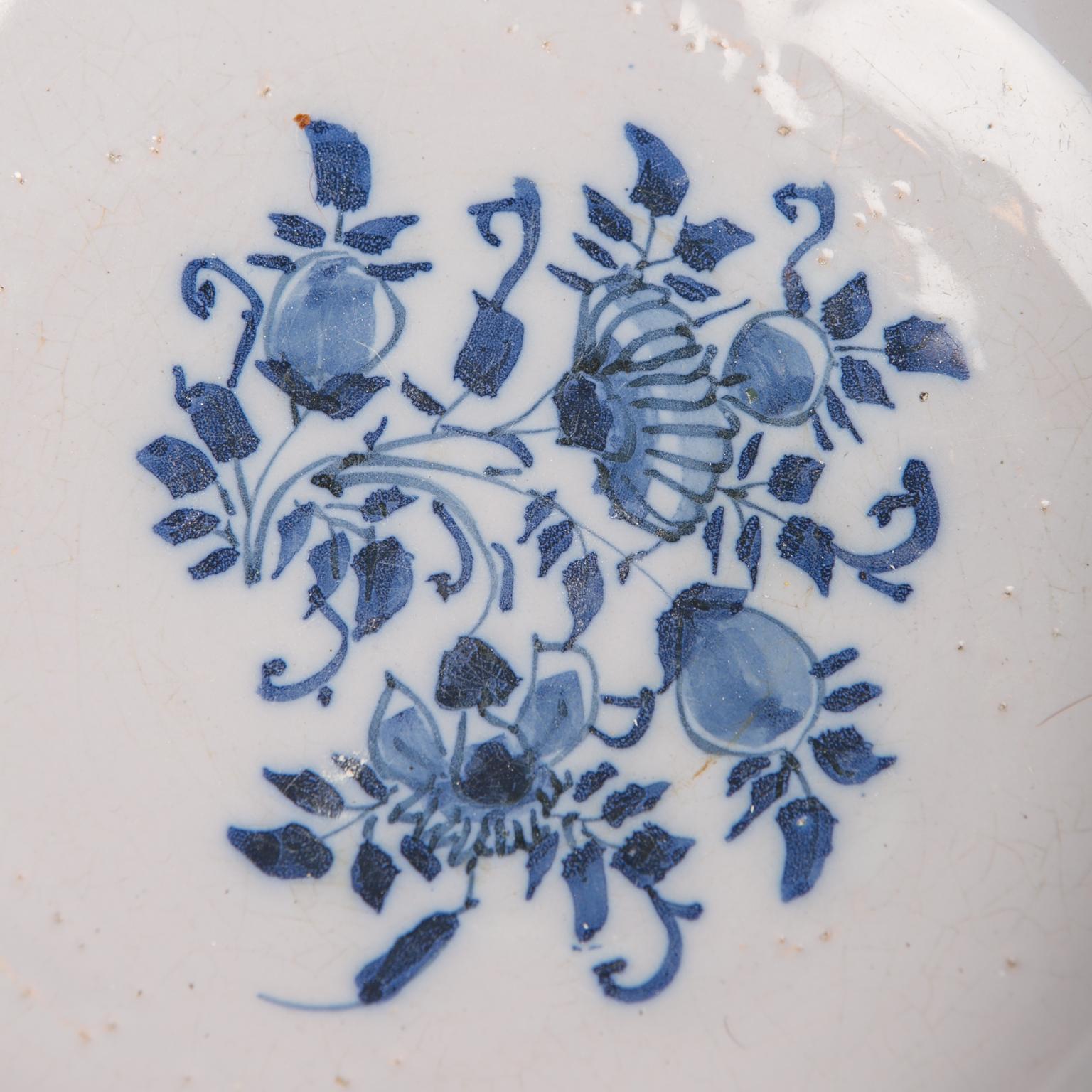 Große antike blau-weiße Delfter Punschschüssel:: handbemalt:: um 1780 (Handbemalt)