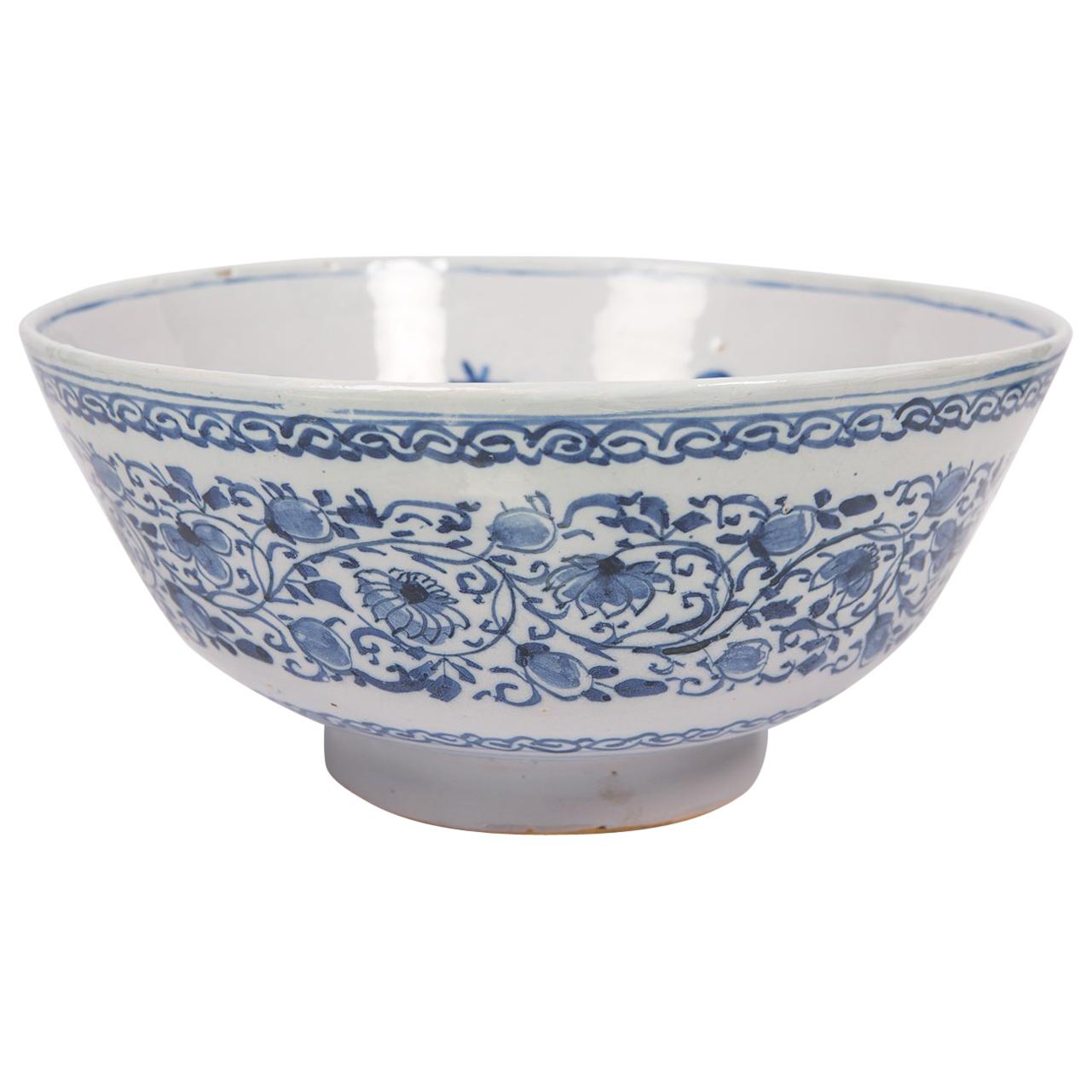 Large Antique Blue and White Delft Punch Bowl Hand-Painted Made circa 1780