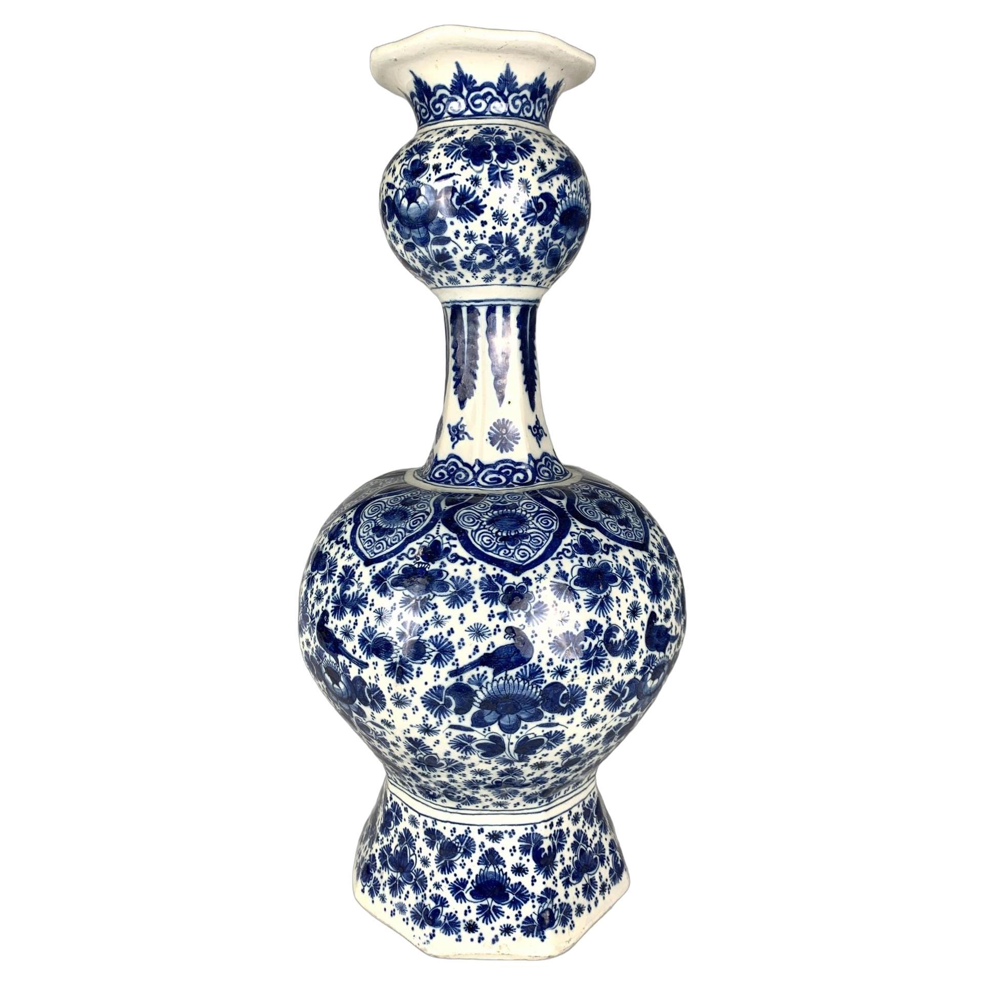 Large Antique Blue and White Dutch Delft Vase Hand Painted 18th Century Ca. 1770