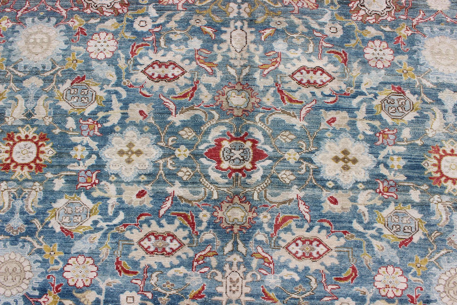 Colorful Large Antique Blue Gray Background Fine Persian Malayer Rug For Sale 4