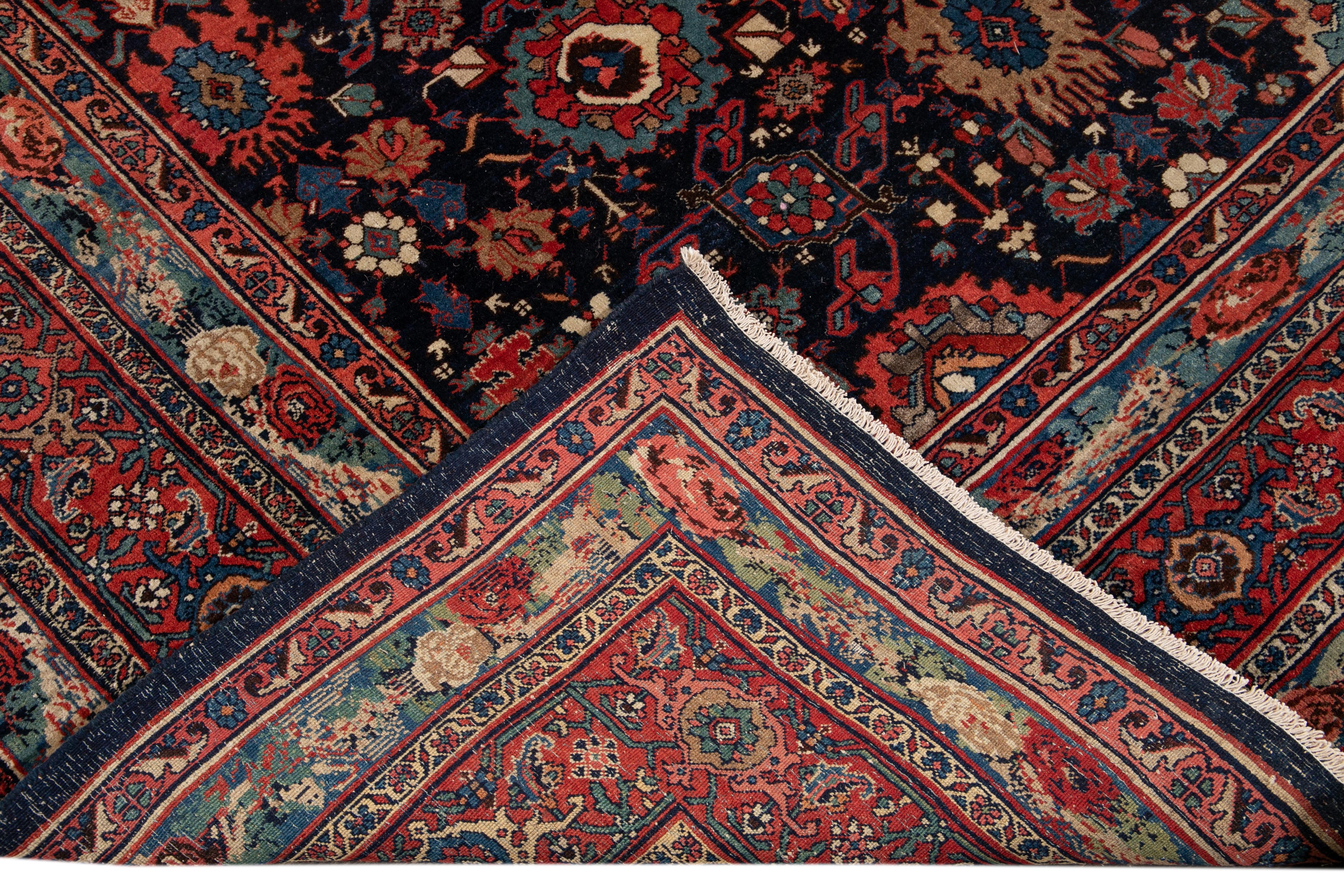 Islamic Large Antique Blue Bidjar Wool Rug For Sale