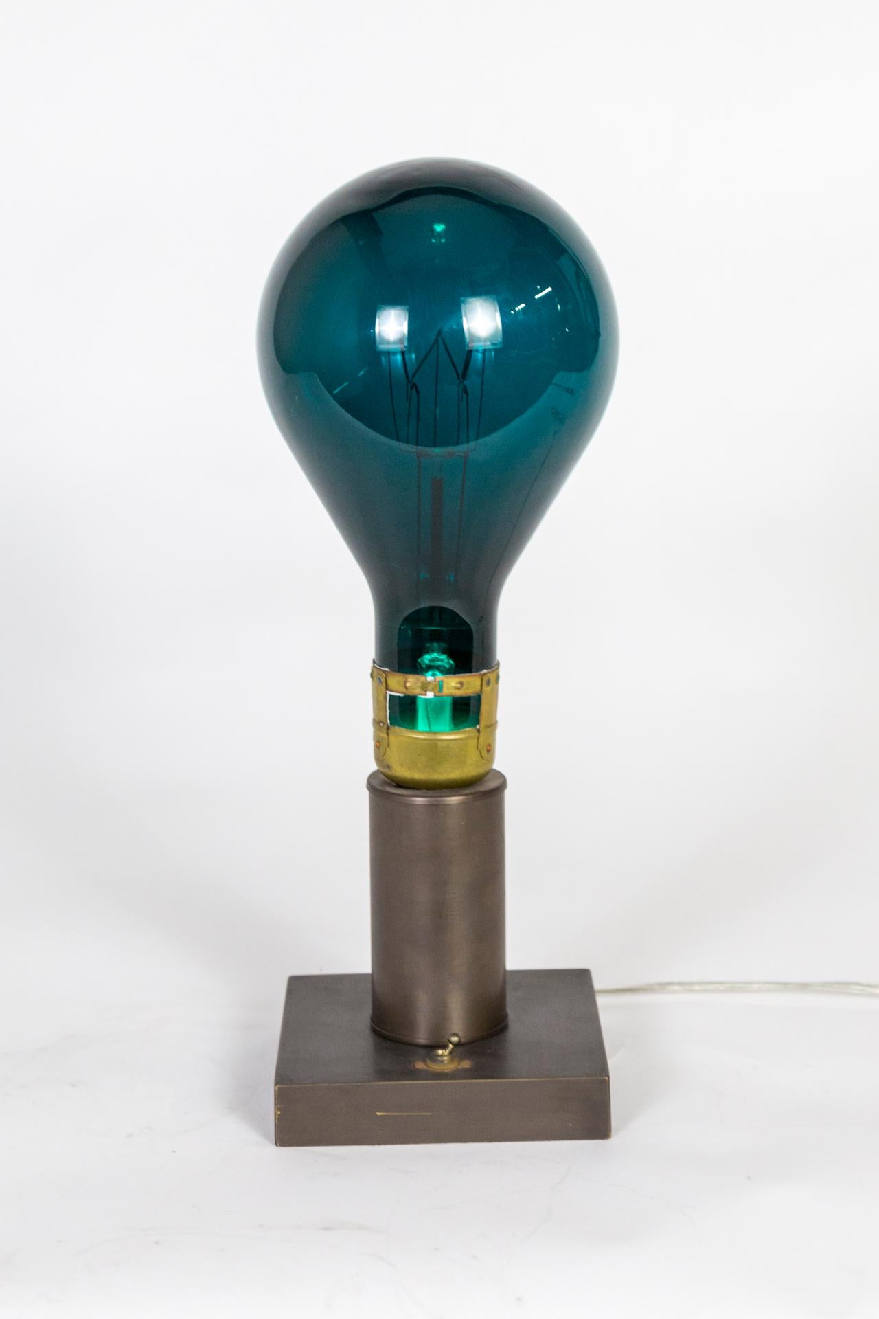 Brass Large Antique Blue Light Bulb Lamp
