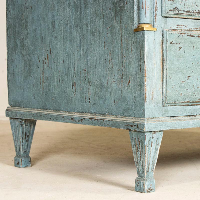 Large Antique Blue Painted Oak Chest of 5 Drawers 4