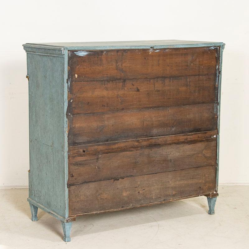 Large Antique Blue Painted Oak Chest of 5 Drawers In Good Condition In Round Top, TX