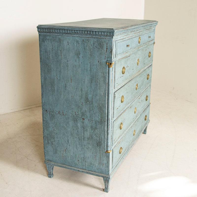 19th Century Large Antique Blue Painted Oak Chest of 5 Drawers