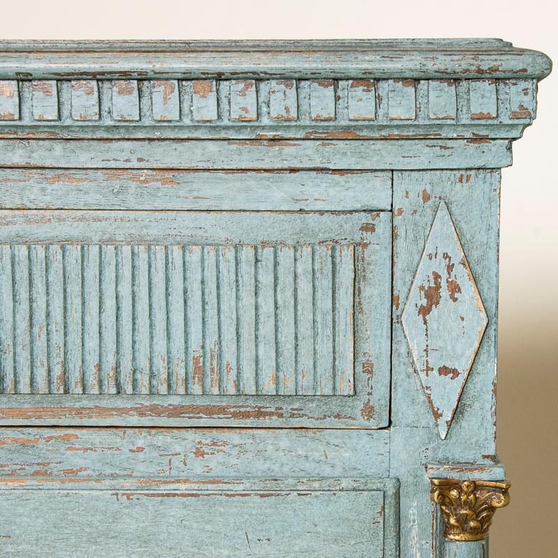 Large Antique Blue Painted Oak Chest of 5 Drawers 1