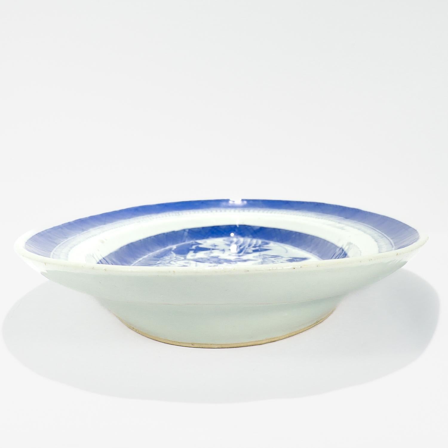 Large Antique Blue & White Canton Chinese Export Porcelain Fish Platter or Tray For Sale 6