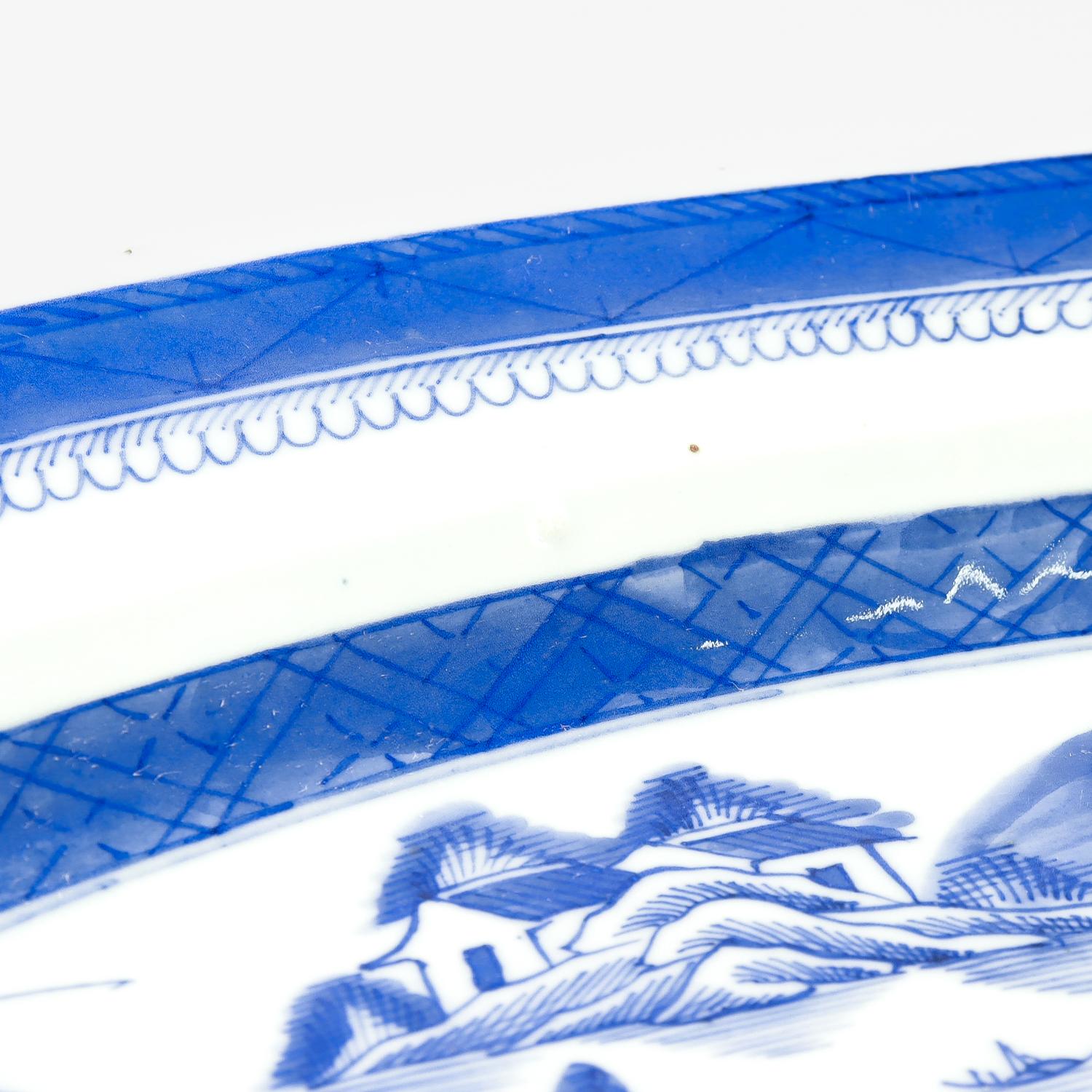 Large Antique Blue & White Canton Chinese Export Porcelain Fish Platter or Tray For Sale 14