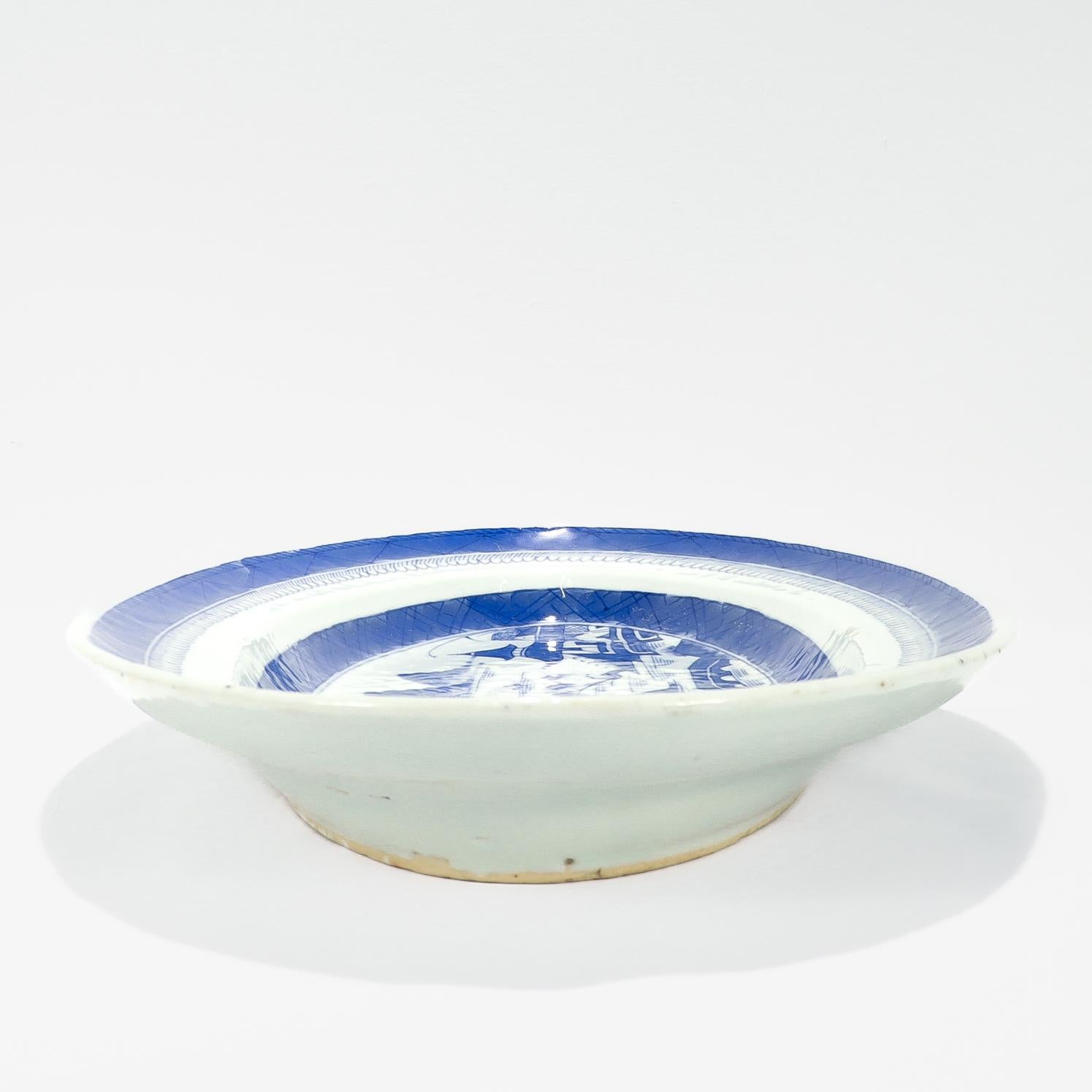 Large Antique Blue & White Canton Chinese Export Porcelain Fish Platter or Tray For Sale 4