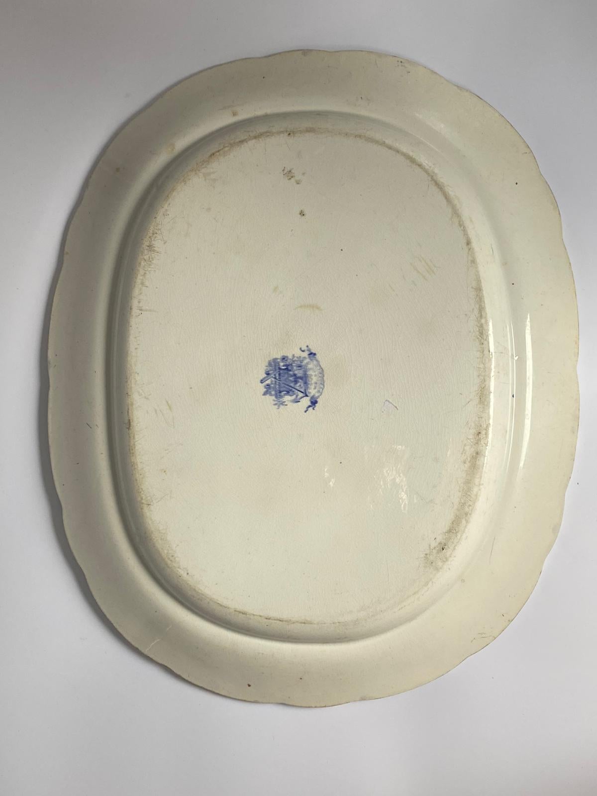 Plato grande antiguo azul y blanco para carne siglo XIX en venta
