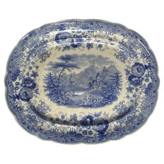 Large Antique Blue & White Meat Platter