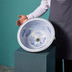Large Antique Blue & White Transfer Print Bowl Basin