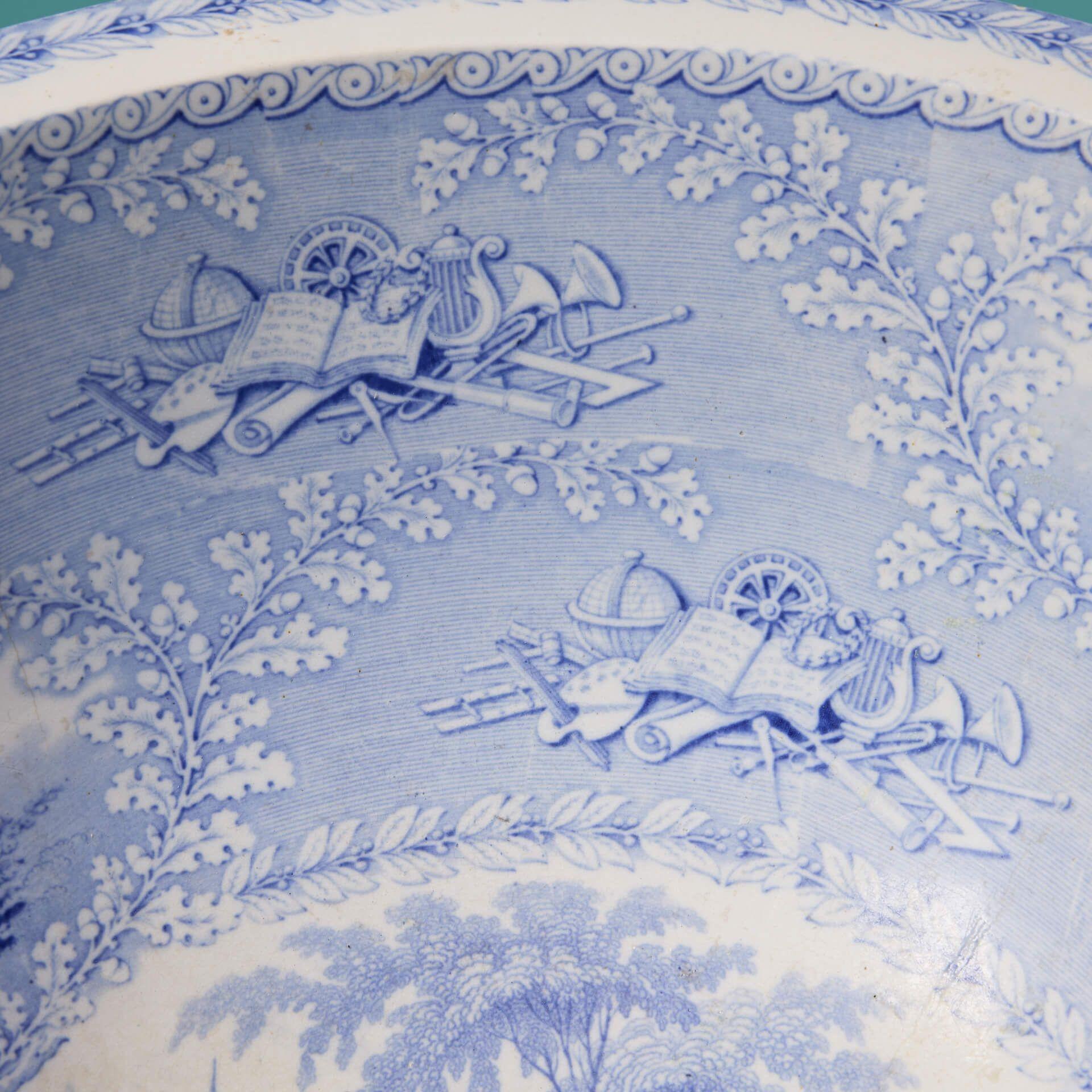 Large Antique Blue & White Transfer Print Bowl Basin In Fair Condition In Wormelow, Herefordshire