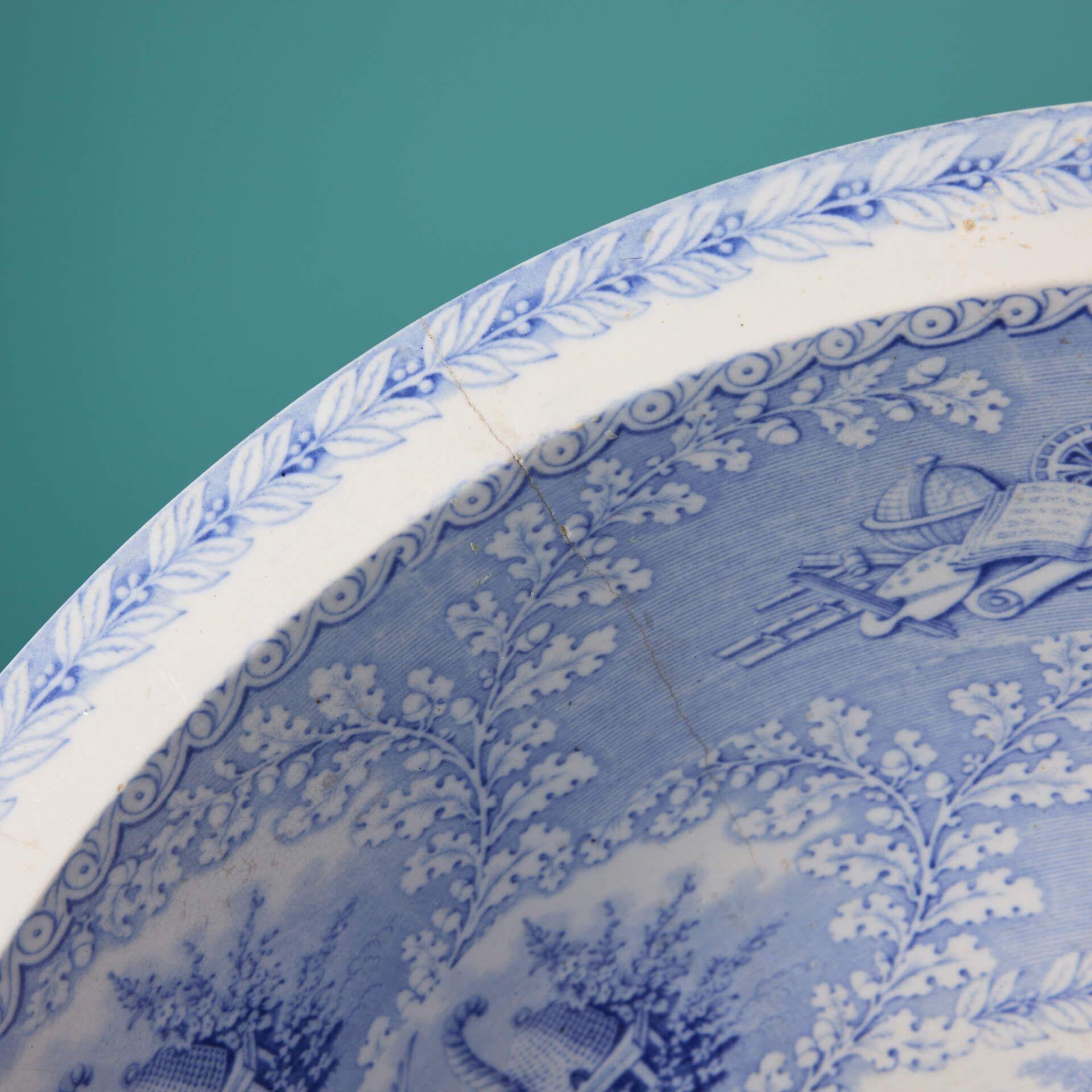 19th Century Large Antique Blue & White Transfer Print Bowl Basin