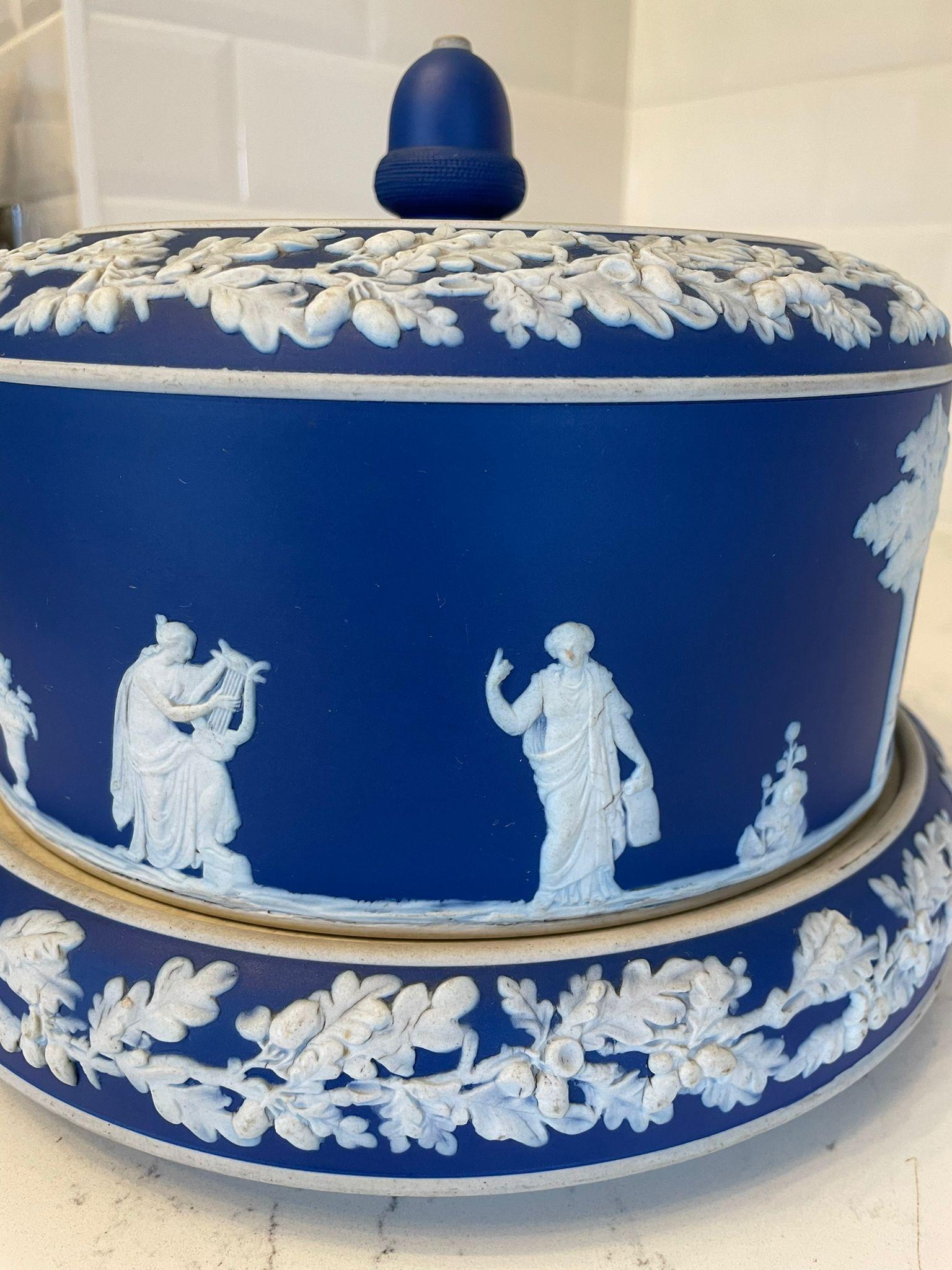 Large Antique Blue & White Wedgwood Jasperware Cheese Dish 5