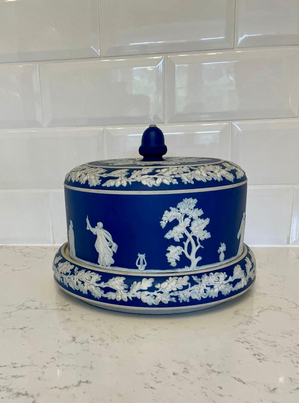 Large Antique Blue & White Wedgwood Jasperware Cheese Dish 9