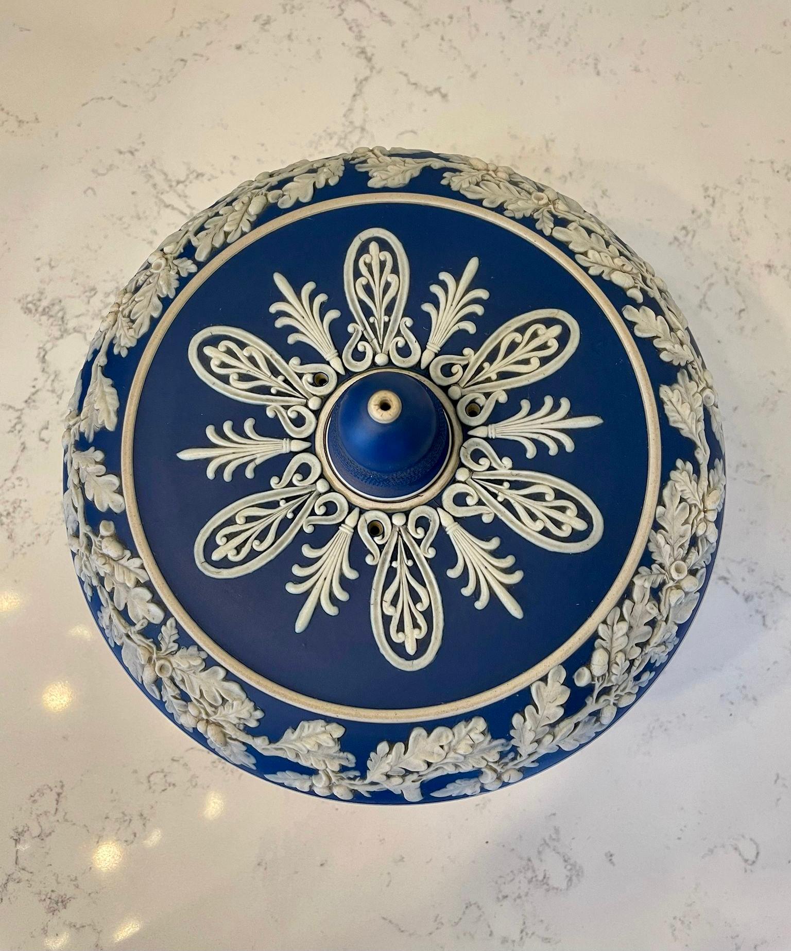 English Large Antique Blue & White Wedgwood Jasperware Cheese Dish