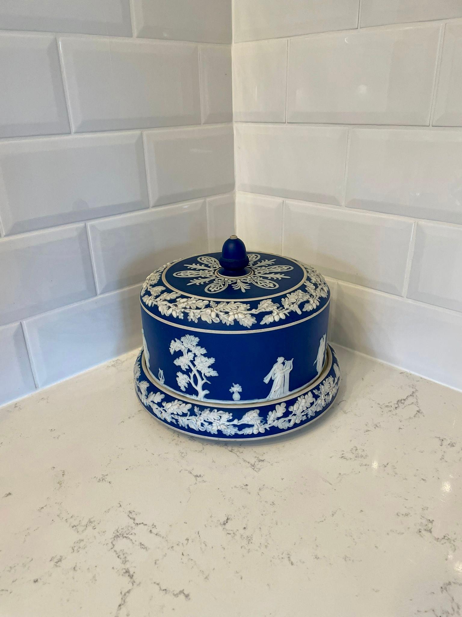 Large Antique Blue & White Wedgwood Jasperware Cheese Dish 1