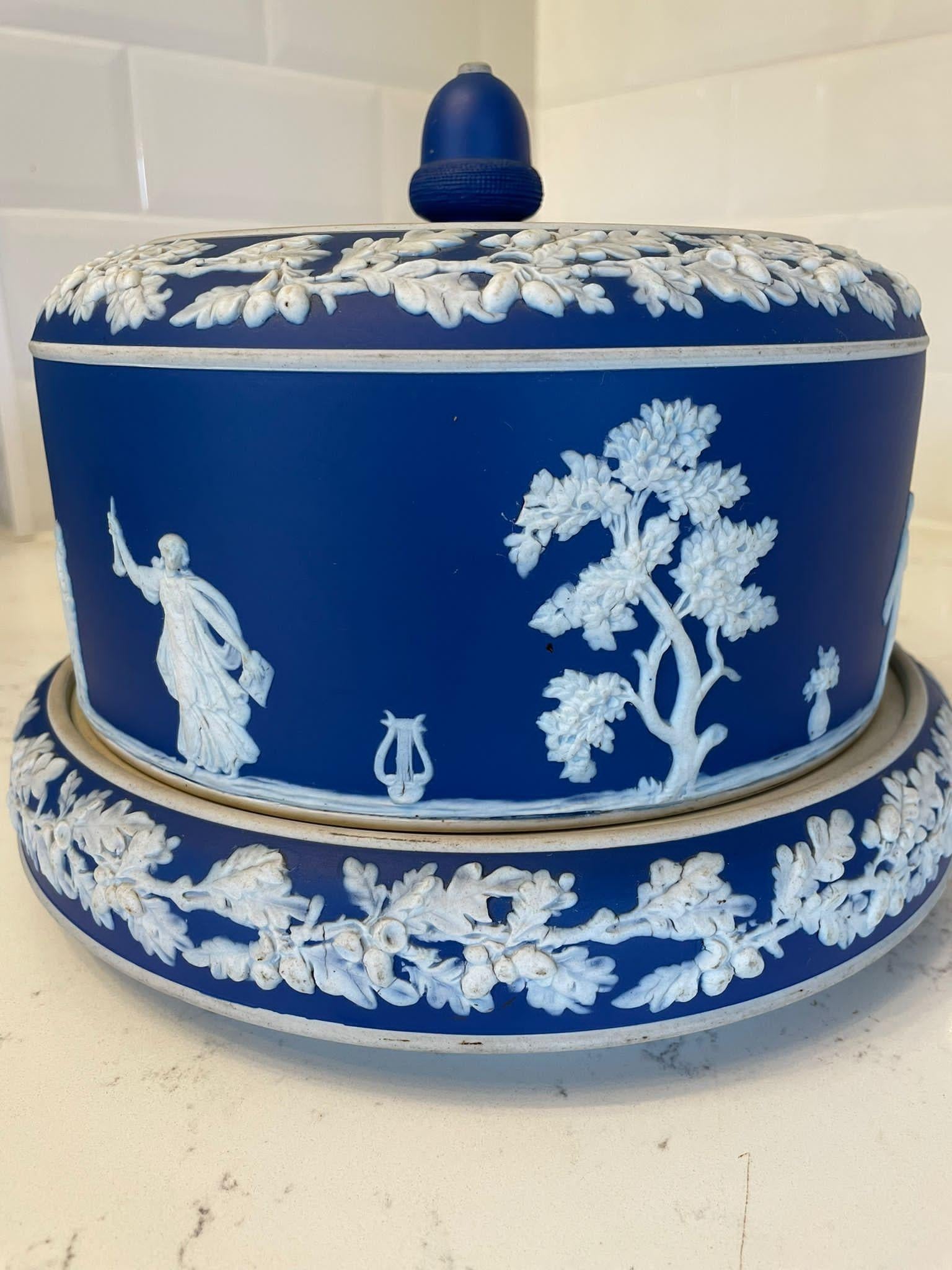 Large Antique Blue & White Wedgwood Jasperware Cheese Dish 2