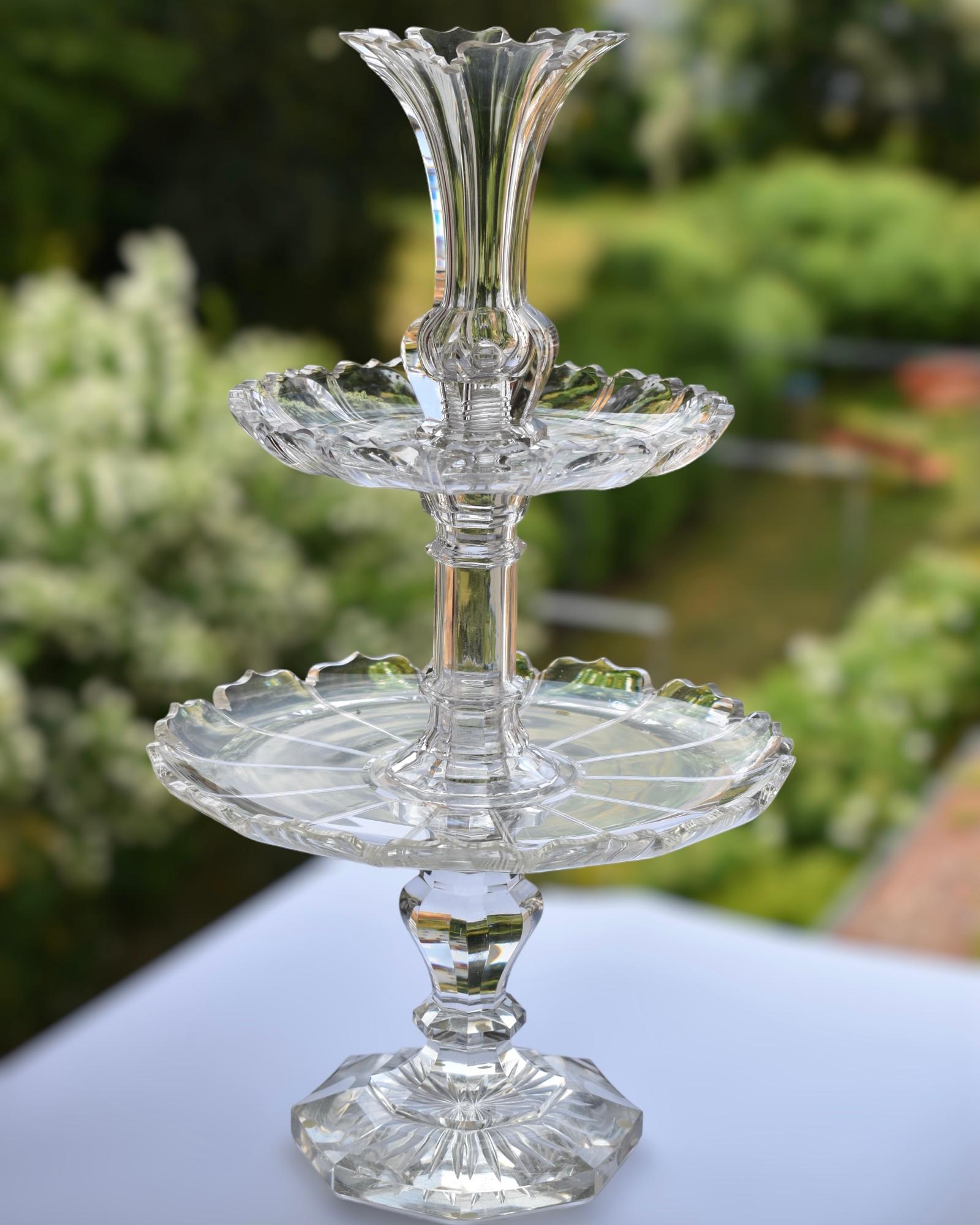 French Large Antique Baccarat Crystal Glass Epergne, Centerpiece, 19th Century For Sale